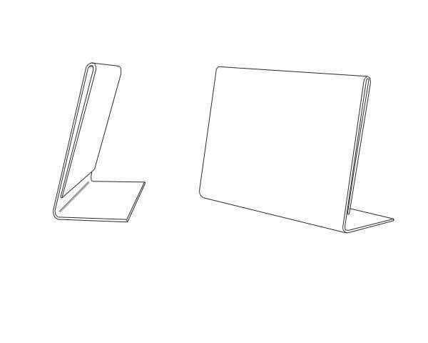 Slanted acrylic sign holder for a 14" x 8 1/2" sign