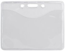 Clear Horizontal Premium Vinyl ID Badge Holder Slot Chain Holes