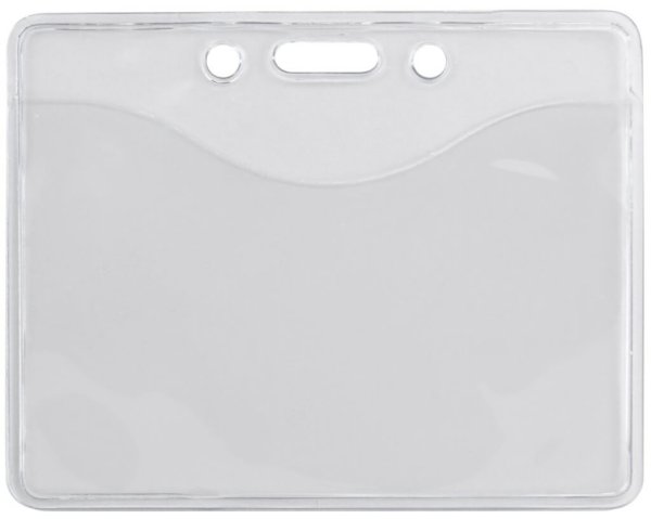 Clear Horizontal Premium Vinyl ID Badge Holder Slot Chain Holes